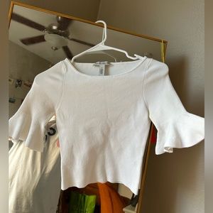 Autumn cashmere stretchy puff sleeve shirt